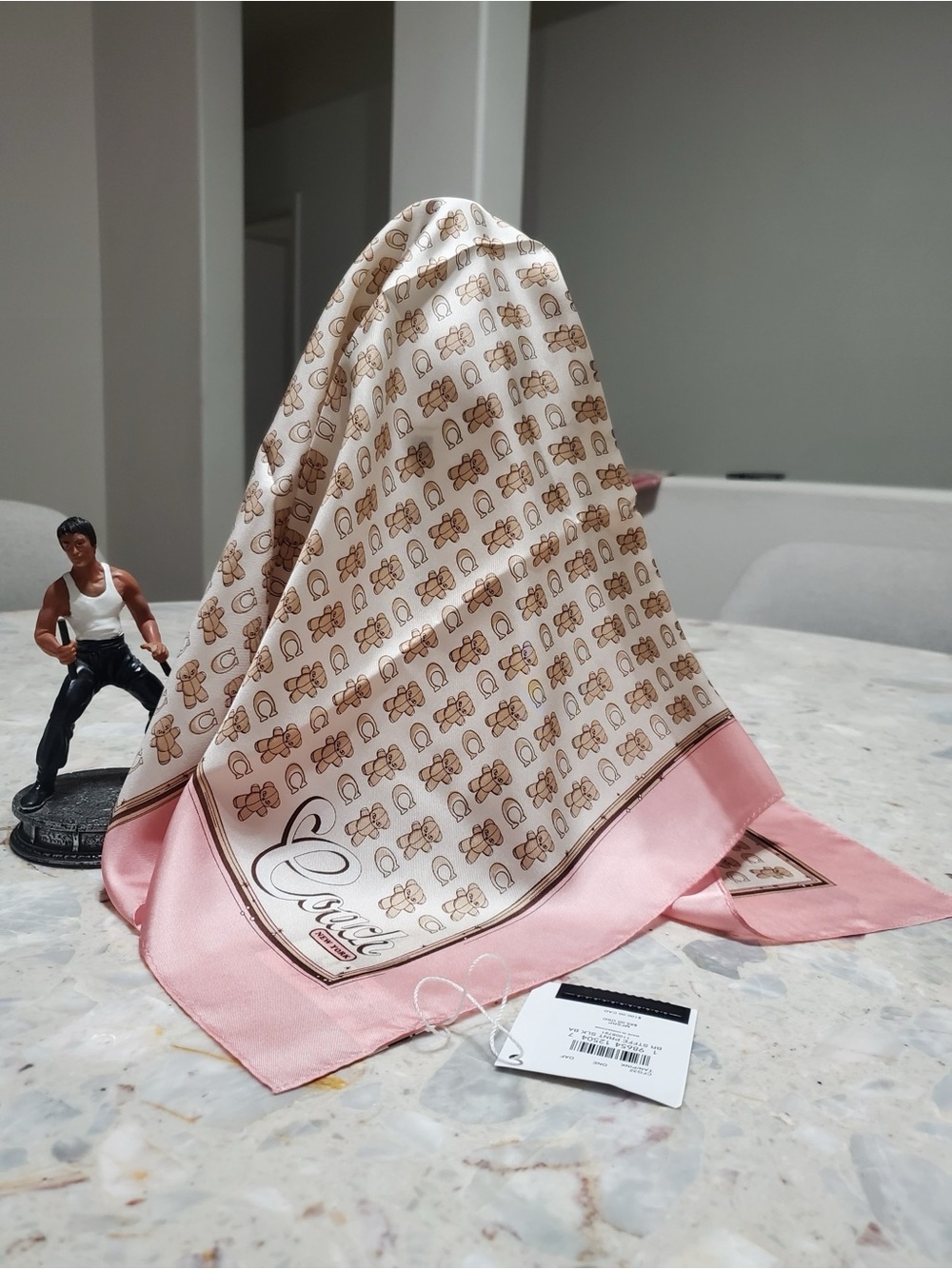 Coach Bear Stuffie Print Silk Bandana NWT
